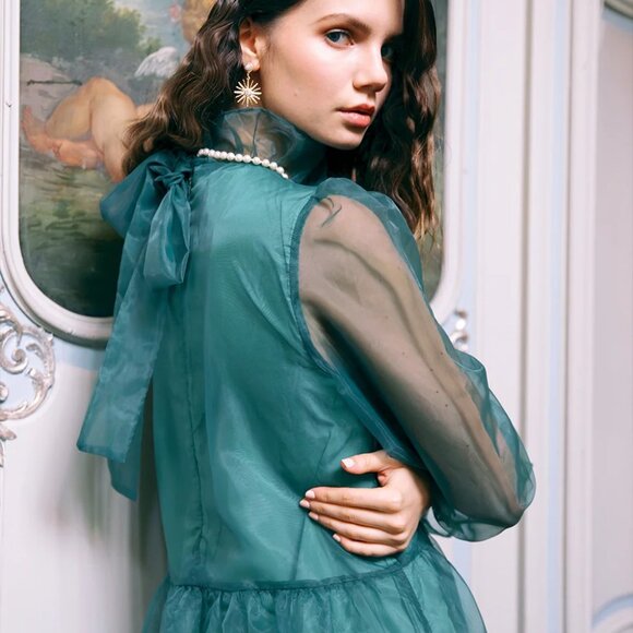 Sister Jane Organza Maxi Smock Dress, Green, XS / S - Picture 2 of 11